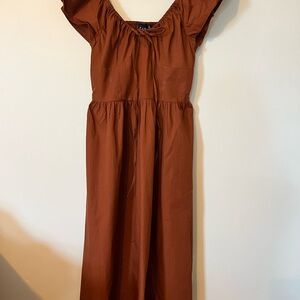 GAP Brown Off-the-Shoulder Flutter Sleeve Maxi Sundress